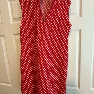 Jude Connally Red and White Sleeveless V-Neck Sheath Midi Dress